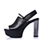 millies/妙丽夏季专柜同款黑色打蜡胎牛皮时尚水台方跟女凉鞋GX06DBL5