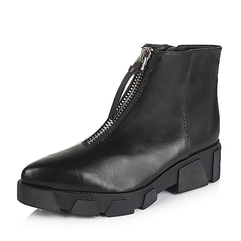 millie's/妙丽冬季专柜同款黑色打蜡胎牛皮女靴（皮里）LC941DD5