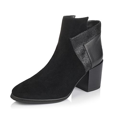 millie's/妙丽冬季专柜同款黑色羊皮/牛皮女短靴(绒里)LD640RD5