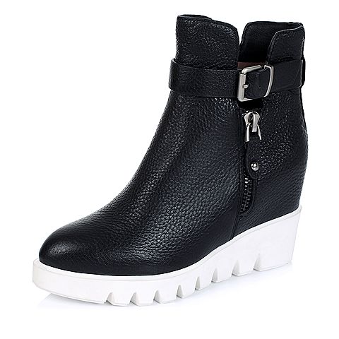 millie's/妙丽冬季专柜同款牛皮女靴黑色白底（皮里）N5305DD5