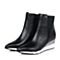 millie's/妙丽冬季专柜同款黑色牛皮/布女短靴（绒里）LB940RD5