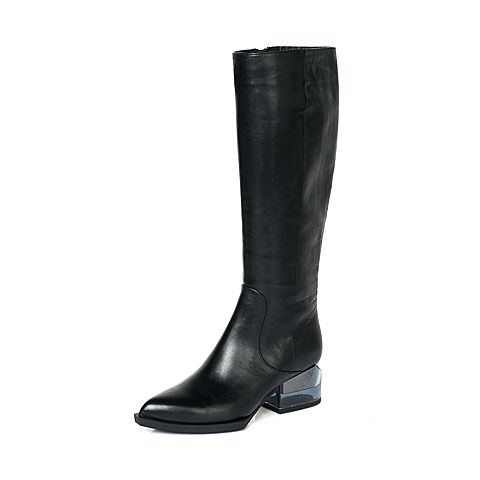 millie's/妙丽冬季专柜同款黑色打蜡胎牛皮女皮靴LB470DG5