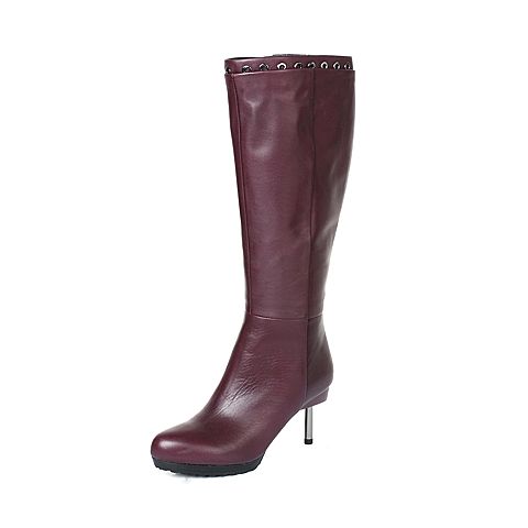 millie's/妙丽冬季专柜同款酒红色牛皮高跟时尚女长靴LD570DG5
