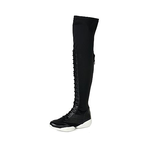millie's/妙丽冬季专柜同款黑色弹力布/牛皮女皮靴LC480DC5