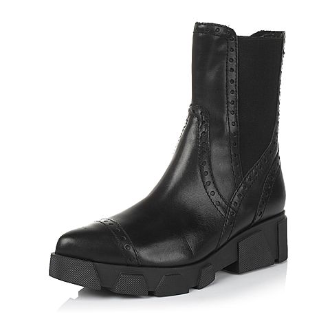 millie's/妙丽冬季专柜同款黑色牛皮女中靴(皮里)LC961DZ5