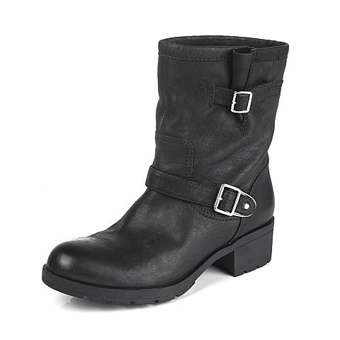 millie's/妙丽冬季专柜同款黑色羊皮女皮靴LXT40DZ5