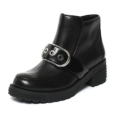 millie's/妙丽冬季专柜同款黑色牛皮女皮靴LXF46DD6