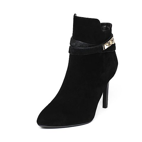 millie's/妙丽冬季专柜同款黑色时尚女皮靴LXM65DD6