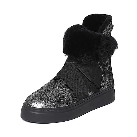 millie's/妙丽冬季专柜同款黑银色羊毛皮女皮靴(仿毛里)LJ760DZ6