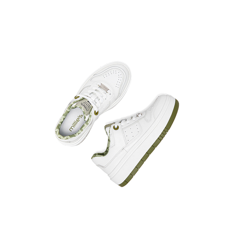 millie's妙丽牛皮拼接厚底板鞋休闲百搭运动小白鞋女款39161AM4