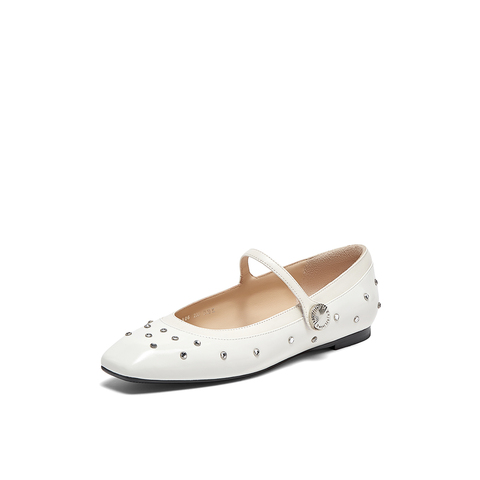 millie's妙丽2024春季真皮镶钻粗跟方头法式玛丽珍鞋女LAA06AQ4