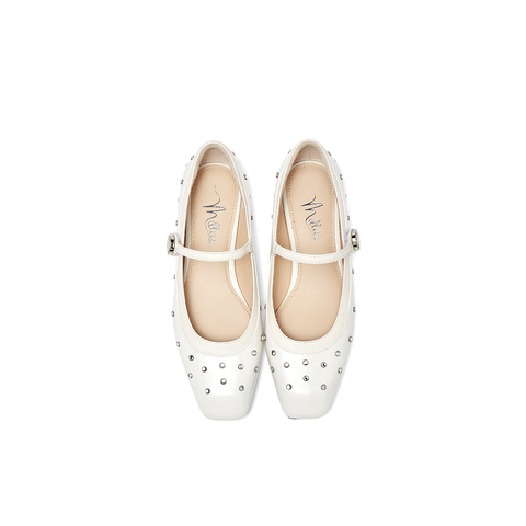 millie's妙丽2024春季真皮镶钻粗跟方头法式玛丽珍鞋女LAA06AQ4