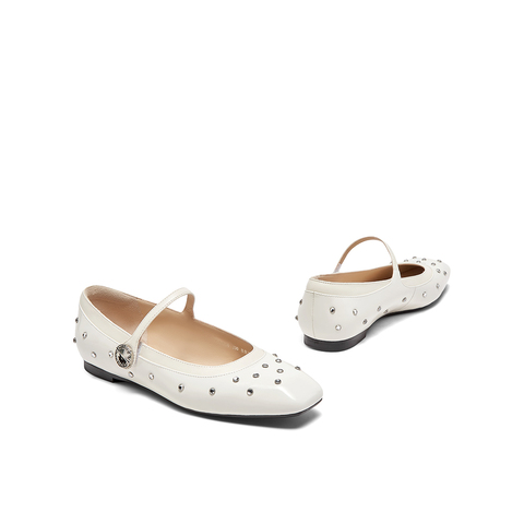 millie's妙丽2024春季真皮镶钻粗跟方头法式玛丽珍鞋女LAA06AQ4