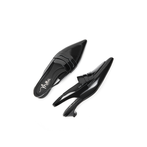 妙丽（Millies）2024夏名媛风银色尖头后绊带后空单鞋女A1126BH4