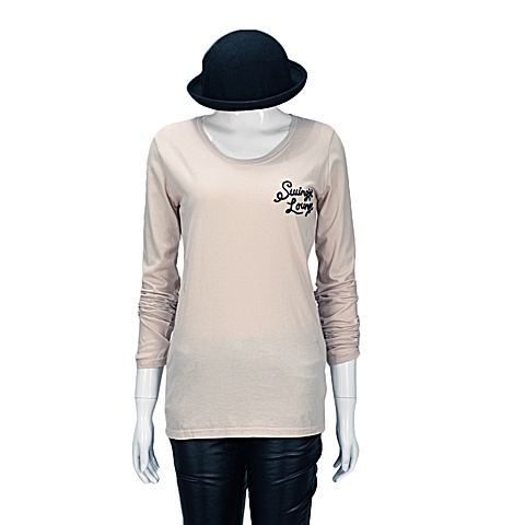 MOUSSY 专柜同款 女款藕粉色背后毛线字母长袖T恤0106SQ90-1020