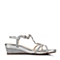 Senda/森达夏季专柜同款浅银砂布时尚链饰坡跟女凉鞋E3B02BL5