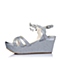 Senda/森达夏季专柜同款银色砂布女凉鞋E3J02BL5