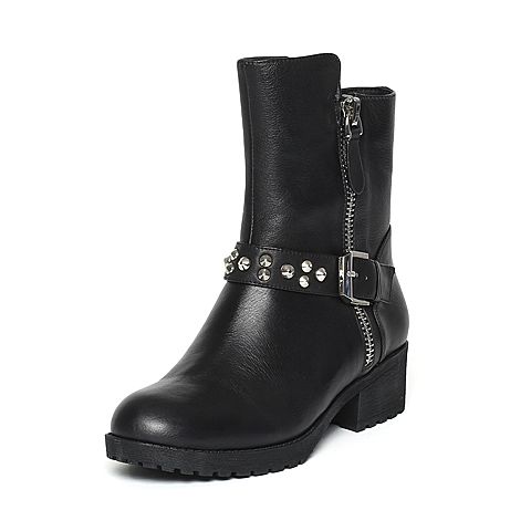 Senda/森达冬季专柜同款黑色牛皮女靴3WX10DD5