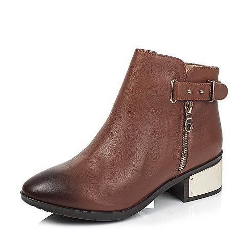 Senda/森达冬季专柜同款棕色风雅软牛皮女靴3WT14DD5