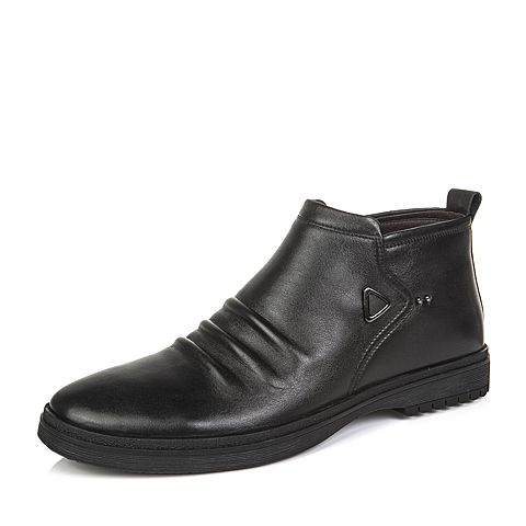 Senda/森达冬季专柜同款黑色打蜡牛皮男皮靴（绒里）HB143DD5