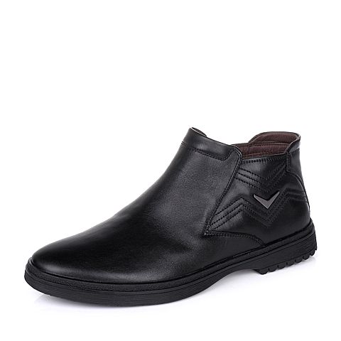 Senda/森达冬季专柜同款黑色牛皮男靴(绒里)HB144DD5