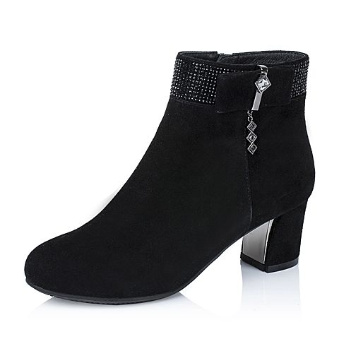 Senda/森达冬季专柜同款黑色羊皮女靴(绒里)3WW16DD5