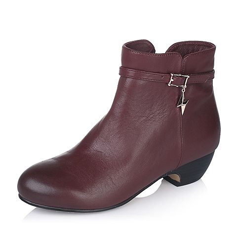 Senda/森达冬季专柜同款红色软牛皮女靴4MS41DD5
