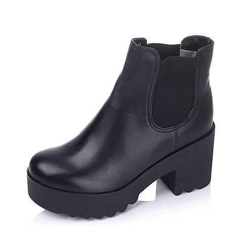 Senda/森达冬季专柜同款黑色软牛皮女靴(绒里)3D40RDD5