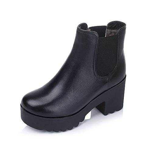 Senda/森达冬季专柜同款黑色软牛皮女靴(毛里)M3D40MD5