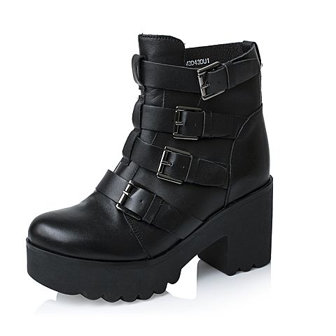 Senda/森达冬季专柜同款黑色软牛皮女靴（皮里）M3D43DD5