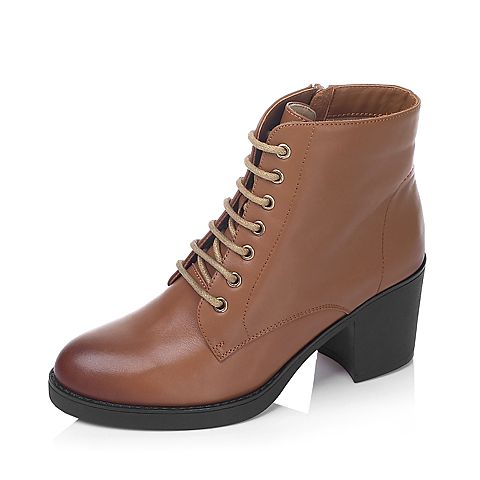 Senda/森达冬季专柜同款浅棕色蜡牛皮女靴（皮里）M3E43DD5