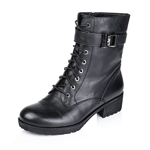 Senda/森达冬季专柜同款黑色牛皮女靴(绒里)3WX11DZ5
