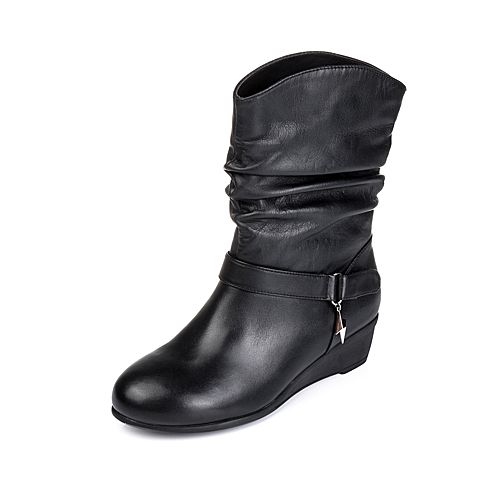 Senda/森达冬季专柜同款黑色软牛皮女靴（皮里）M3W61DZ5