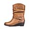 Senda/森达冬季专柜同款浅棕色蜡牛皮女靴（皮里）M3W61DZ5