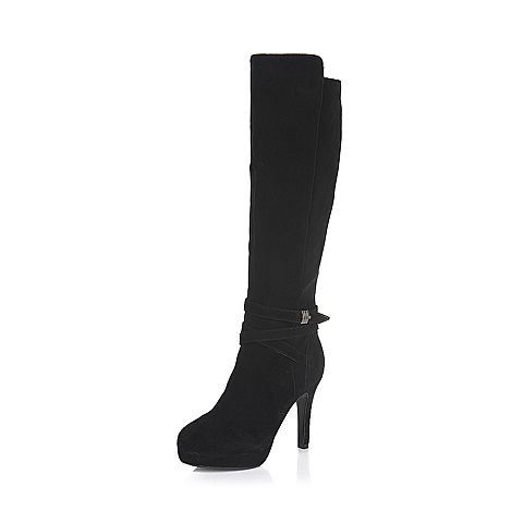 Senda/森达冬季专柜同款黑色羊绒皮女皮靴（皮里）3WH16DC5
