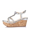Senda/森达夏季银砂布精致水晶坡跟舒适女凉鞋E3J26BL6