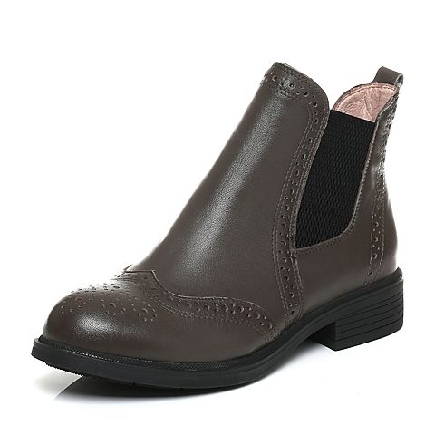 Senda/森达冬季专柜同款时尚舒适布洛克款式休闲女短靴3WS20DD6