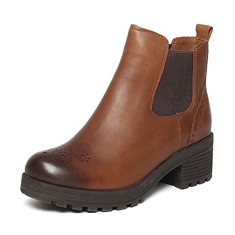 Senda/森达冬季专柜同款甜美休闲女皮短靴复古粗跟时装靴N3D40DD6