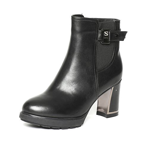 Senda/森达冬季专柜同款黑色蜡牛皮时尚女靴N3N44DD6