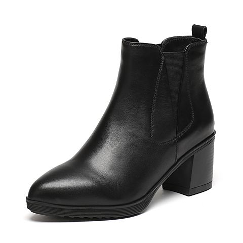 Senda/森达冬季专柜同款黑色蜡牛皮女靴N3O41DD6