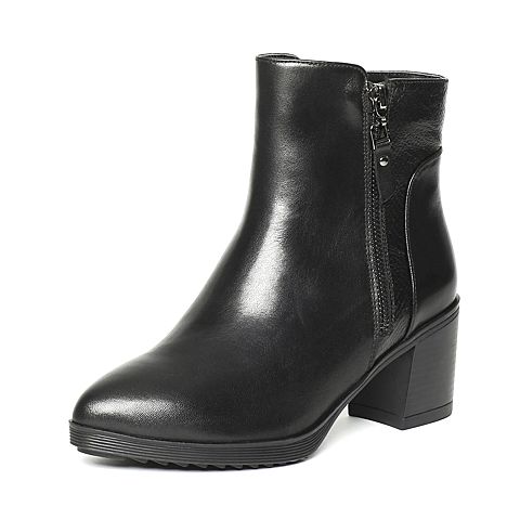 Senda/森达冬季专柜同款黑色牛皮/羊皮时尚女靴N3O42DD6