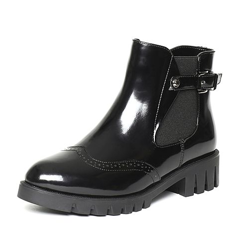 Senda/森达冬季专柜同款黑色光牛皮时尚女靴N3Y40DD6