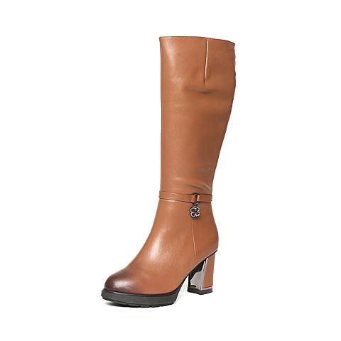 Senda/森达冬季专柜同款棕色牛皮时尚女靴N3N80DG6