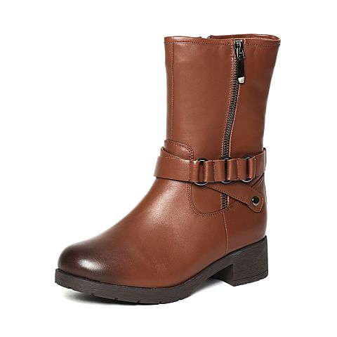 Senda/森达冬季专柜同款棕色蜡牛皮女靴(绒里)N3E63DZ6
