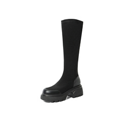 森达弹力靴女冬拼接骑士长筒靴ZTD40DG3