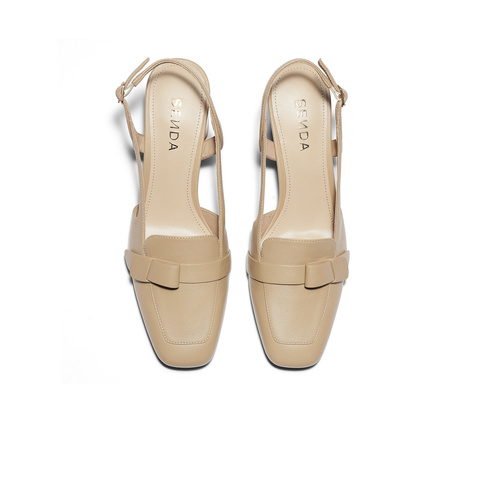 森达气质凉鞋女2024夏新商场同款通勤包头粗高跟后空凉鞋4VO31BH4