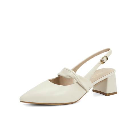 森达气质凉鞋女夏新商场同款尖头粗跟后空凉鞋SZP01BH4