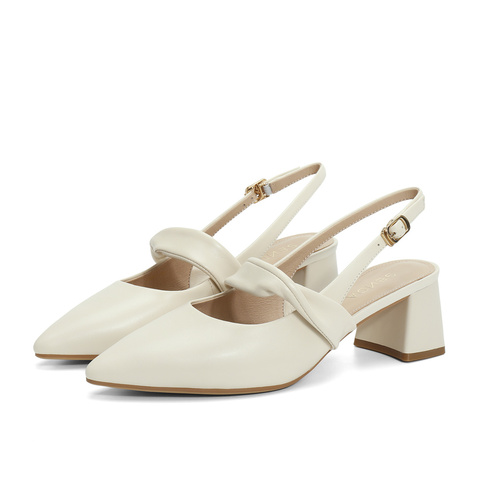 森达气质凉鞋女夏新商场同款尖头粗跟后空凉鞋SZP01BH4