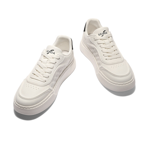 森达板鞋男款2025春新商场同款棋盘格厚底休闲小白鞋1UT01AM5