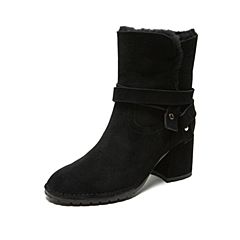 SKAP/圣伽步冬季新款商场同款高跟女鞋绒面套筒短靴女靴10913641